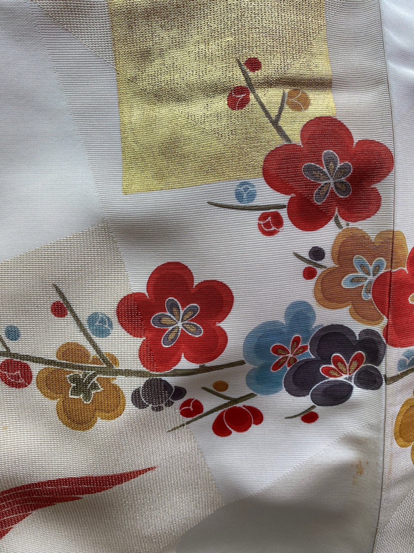 Kyo-Yuzen Silk Houmongi – Phoenix with Chrysanthemum, Plum, and Iris Motifs with Gold Leaf Accents