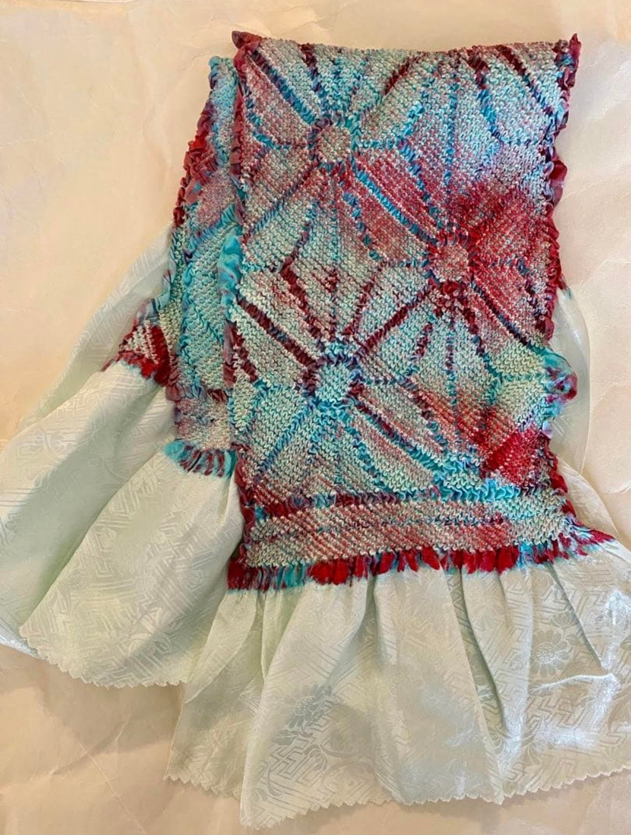 All-Over Shibori Silk Obiage with Geometric Pattern 1965-1975