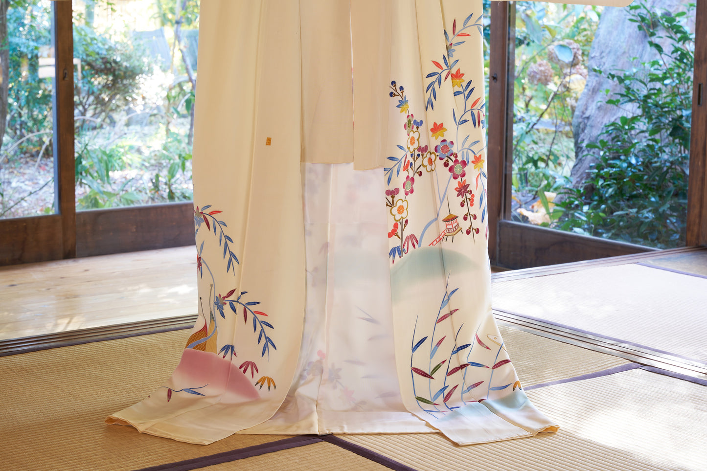 Kaga-Yuzen Silk Houmongi - The Five Traditional Kaga Colors, Kaga Goshoku, in the 1970's