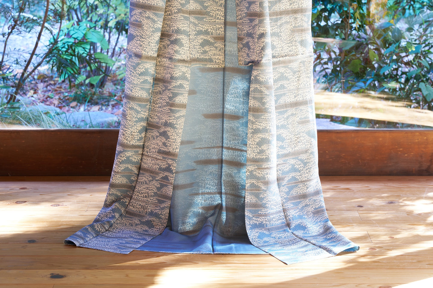 Vintage Silk Komon Kimono with Bamboo Grass Motif – Unlined (Hitoe) – Early 1970s