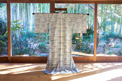 Vintage Silk Komon Kimono with Bamboo Grass Motif – Unlined (Hitoe) – Early 1970s