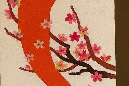 Kaga Yuzen Hand-Painted Silk Nagoya Obi – Cherry Blossoms on Crepe Silk