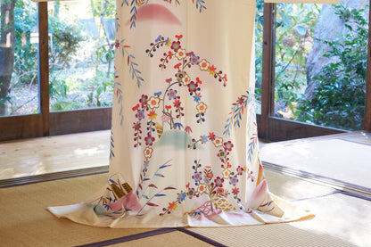 Kaga-Yuzen Silk Houmongi - The Five Traditional Kaga Colors, Kaga Goshoku, in the 1970's