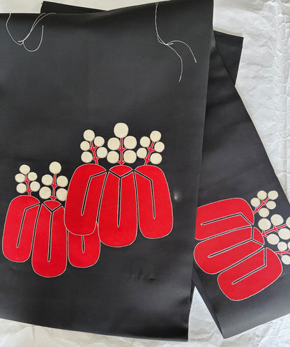 Vintage Nagoya Obi with Stylized Paulownia (Gosan-no-Kiri) Motif and Silver-Outlined Detailing