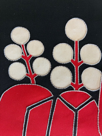 Vintage Nagoya Obi with Stylized Paulownia (Gosan-no-Kiri) Motif and Silver-Outlined Detailing