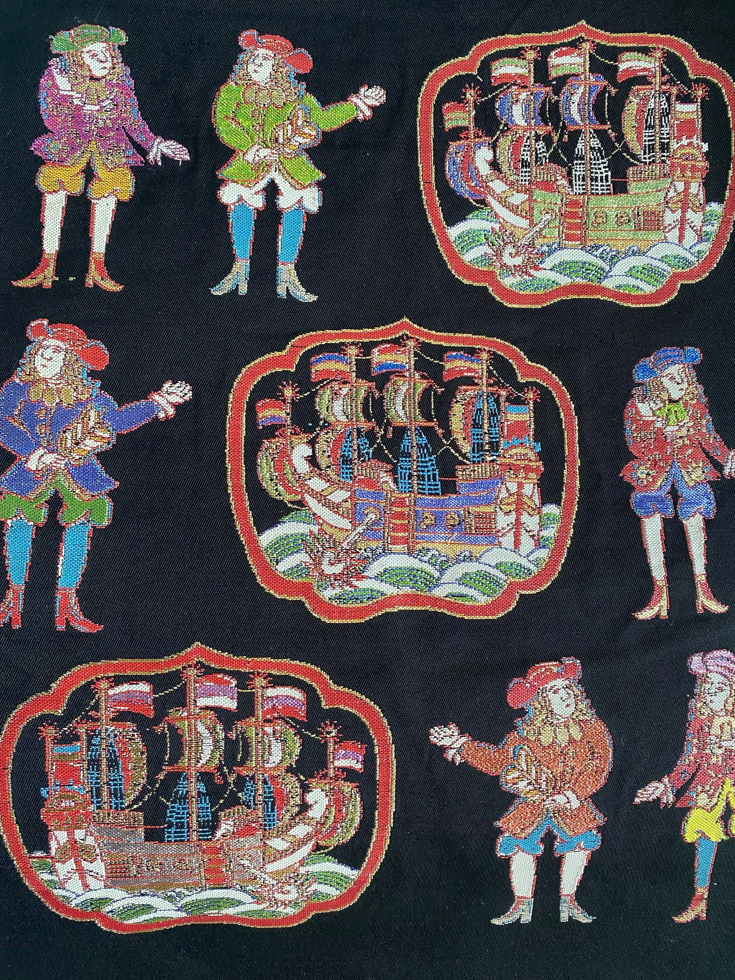 Vintage Tatsumura Heizo II Nishijin Silk Obi – Dutch Ship & European Figures