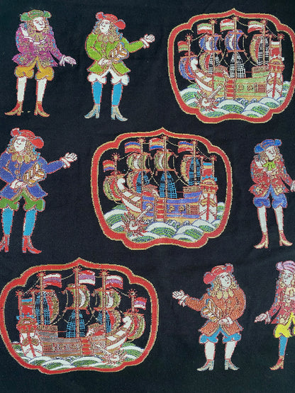 Vintage Tatsumura Heizo II Nishijin Silk Obi – Dutch Ship & European Figures