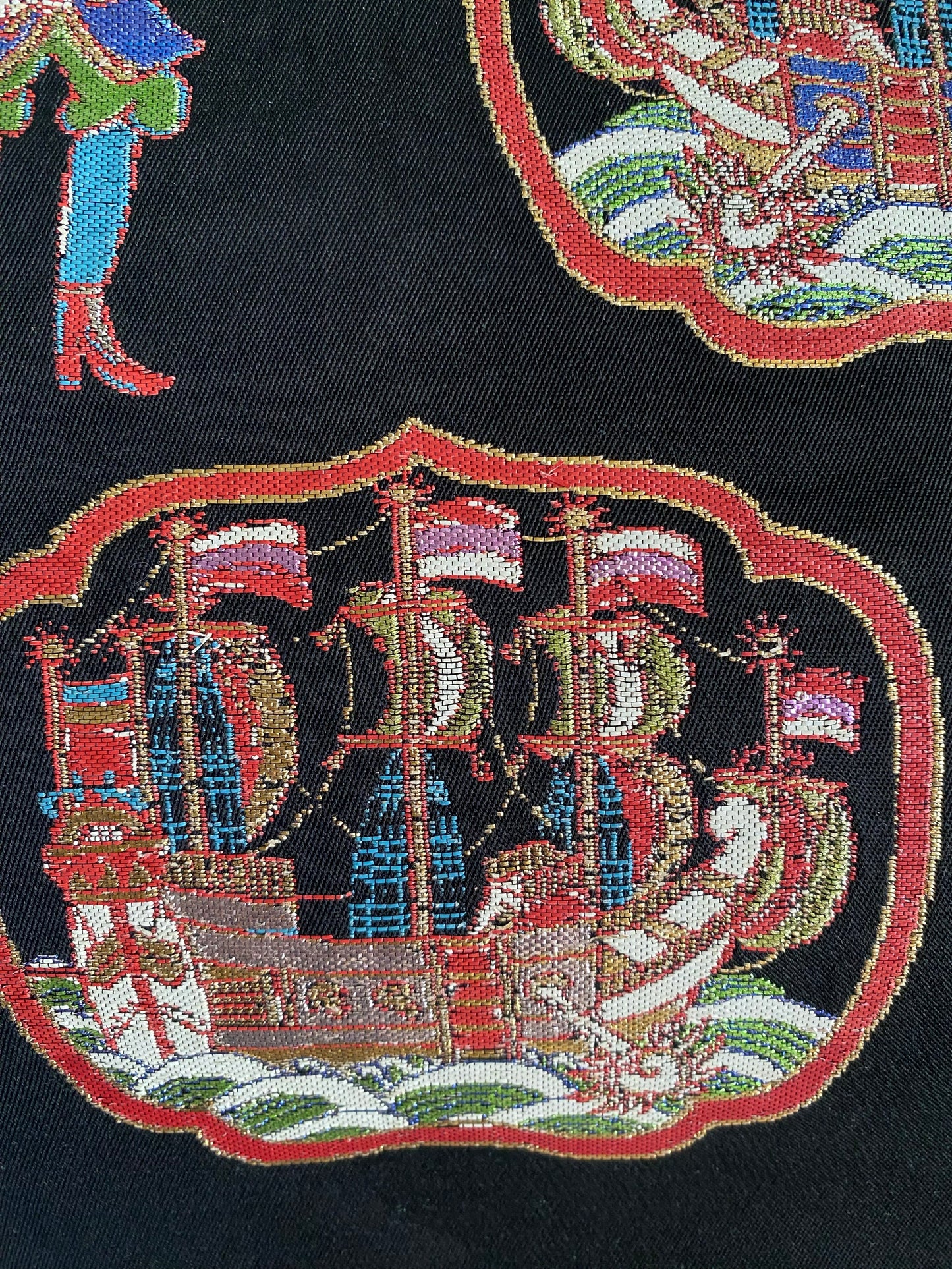 Vintage Tatsumura Heizo II Nishijin Silk Obi – Dutch Ship & European Figures