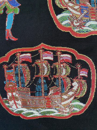 Vintage Tatsumura Heizo II Nishijin Silk Obi – Dutch Ship & European Figures