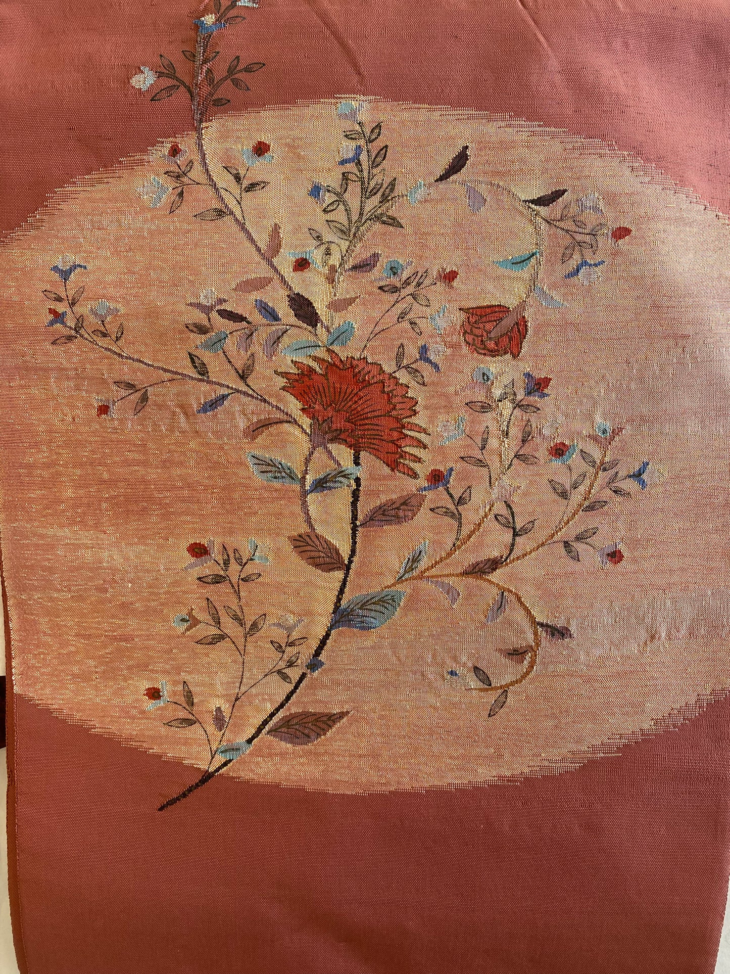 Japanese silk obi, woven in a painterly expression. with the artist's signature seal