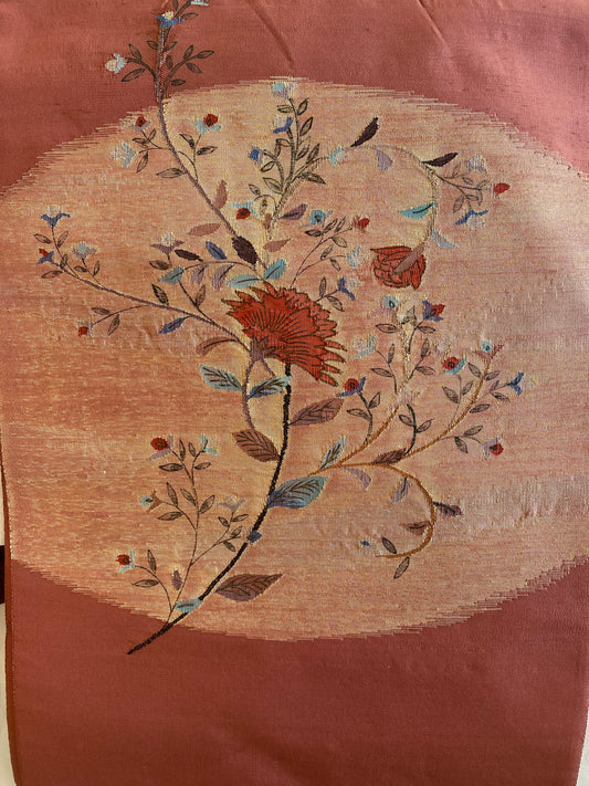 Japanese silk obi, woven in a painterly expression. with the artist's signature seal