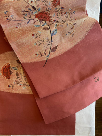 Japanese silk obi, woven in a painterly expression. with the artist's signature seal