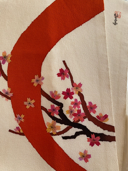 Kaga Yuzen Hand-Painted Silk Nagoya Obi – Cherry Blossoms on Crepe Silk