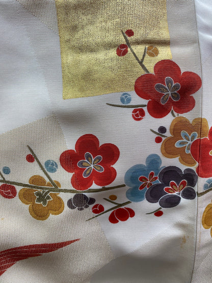 Kyo-Yuzen Silk Houmongi – Phoenix with Chrysanthemum, Plum, and Iris Motifs with Gold Leaf Accents