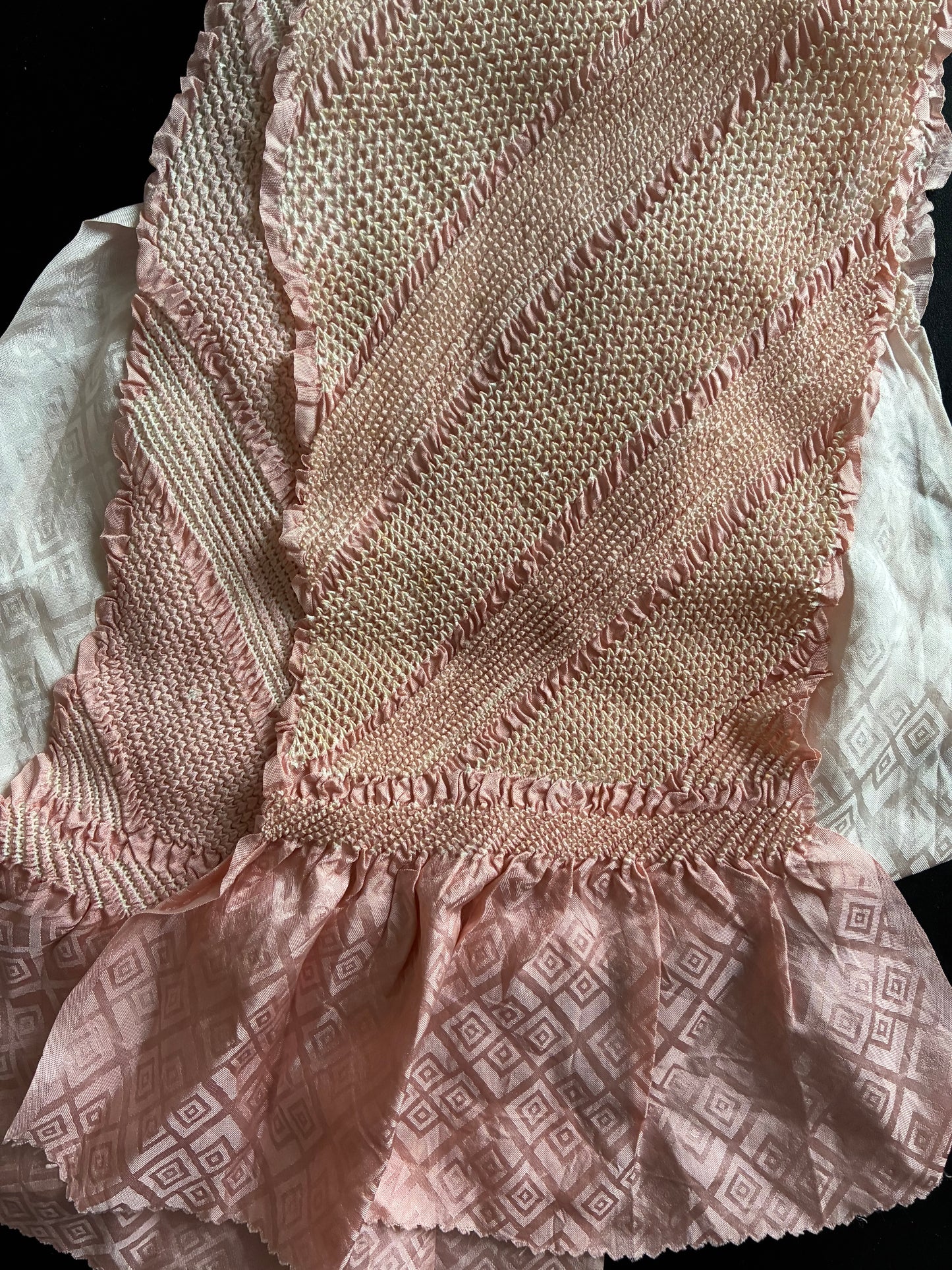 Vintage Shibori Obiage  Kanoko Shibori with Diagonal Stripe Design (c. 1965–1970)
