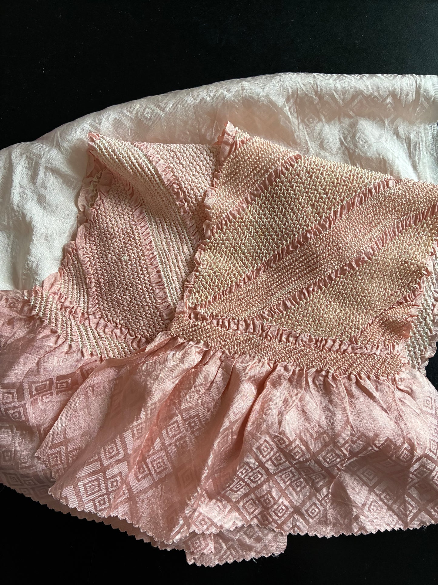 Vintage Shibori Obiage  Kanoko Shibori with Diagonal Stripe Design (c. 1965–1970)