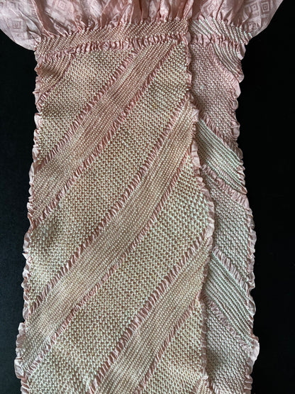 Vintage Shibori Obiage  Kanoko Shibori with Diagonal Stripe Design (c. 1965–1970)