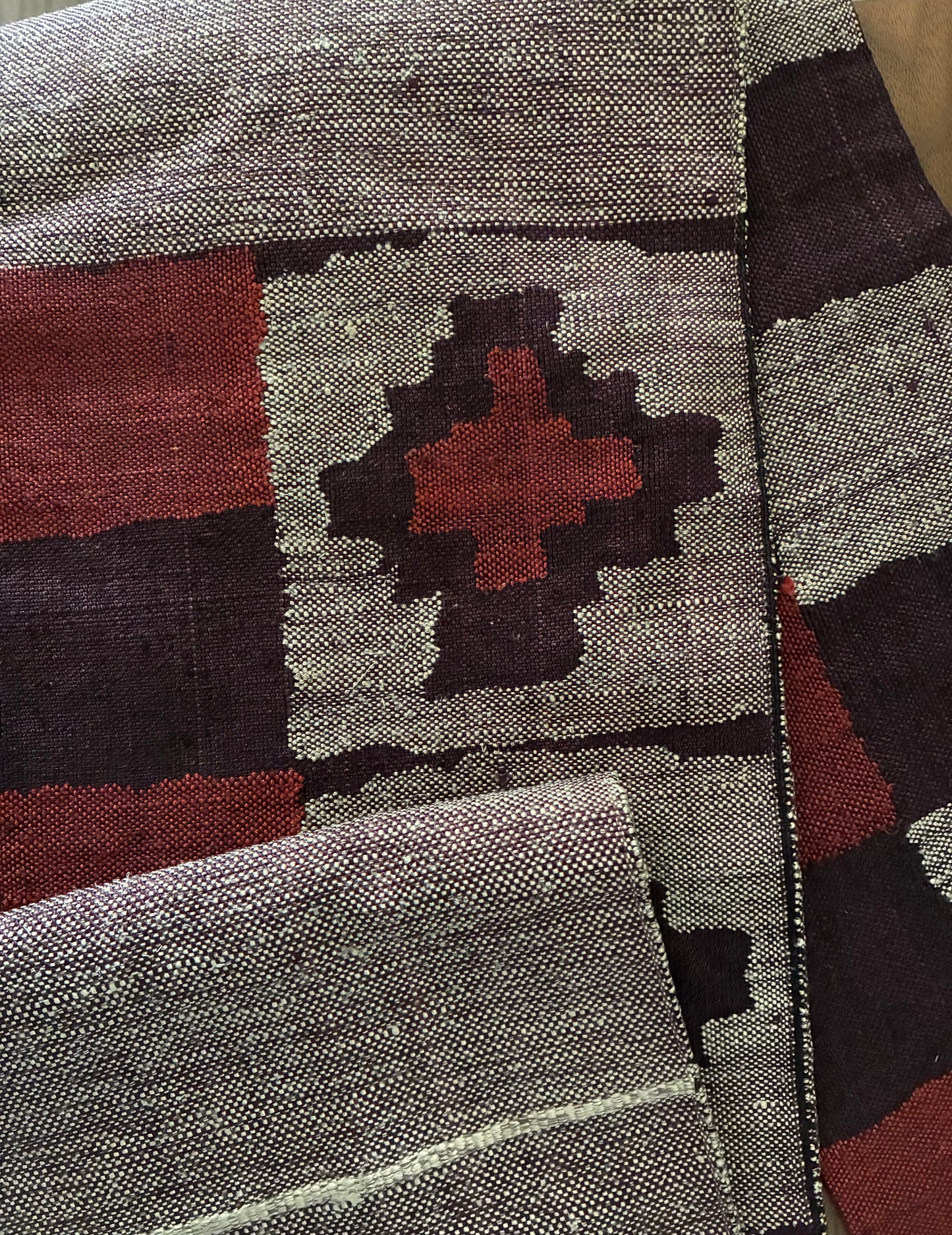 Geometric Pattern Silk Nagoya-Obi Woven with Tsumugi Threads  (c. 1965)