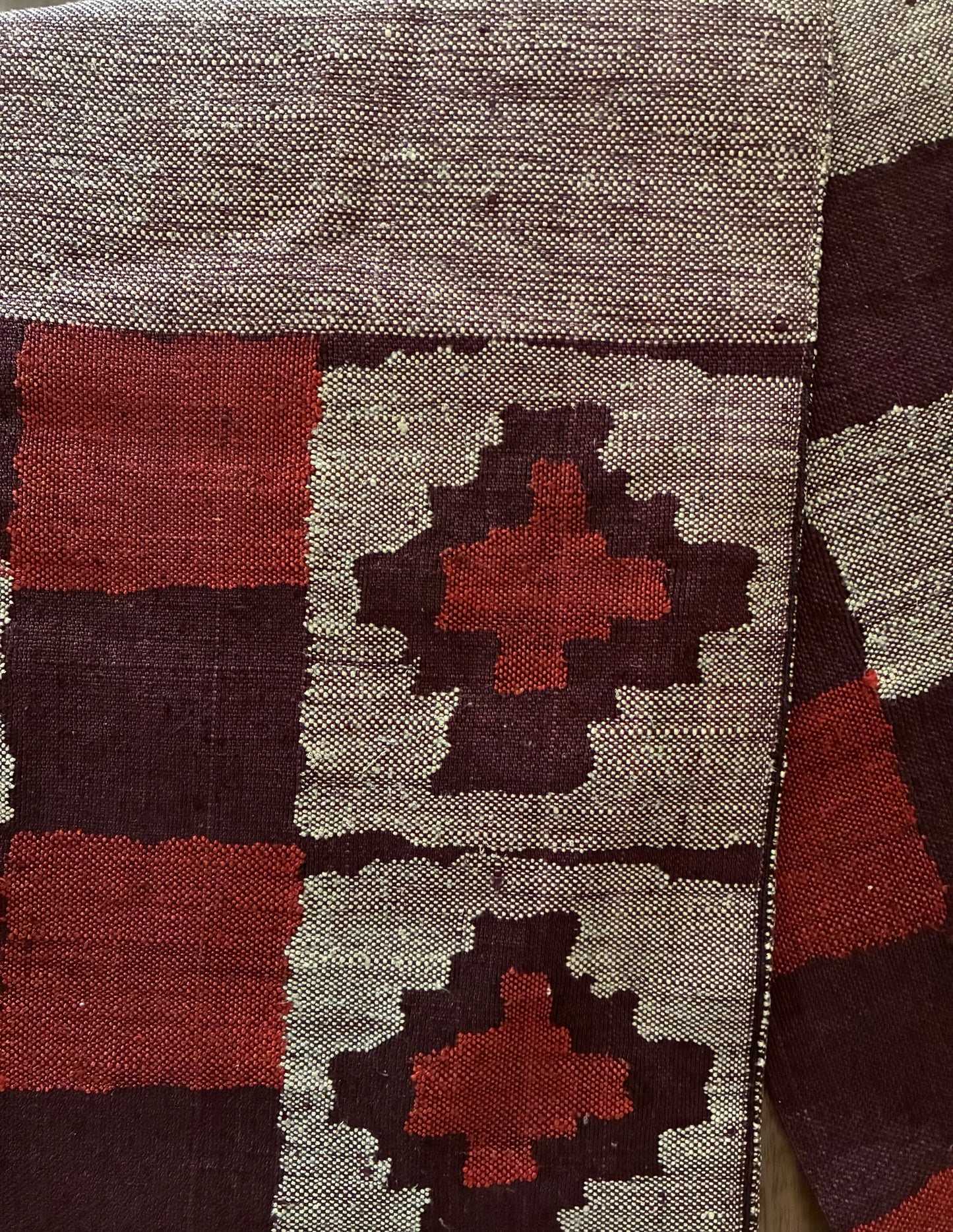 Geometric Pattern Silk Nagoya-Obi Woven with Tsumugi Threads  (c. 1965)
