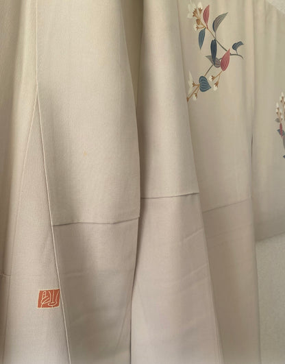Kaga-Yuzen Silk Houmongi – Refined Floral & Subtle Colors, 1970's