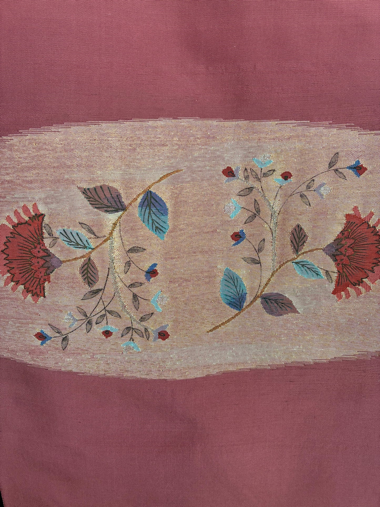 Japanese silk obi, woven in a painterly expression. with the artist's signature seal