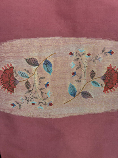 Japanese silk obi, woven in a painterly expression. with the artist's signature seal