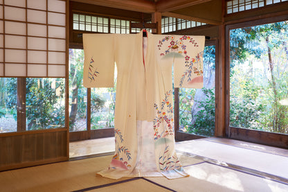 Kaga-Yuzen Silk Houmongi - The Five Traditional Kaga Colors, Kaga Goshoku, in the 1970's