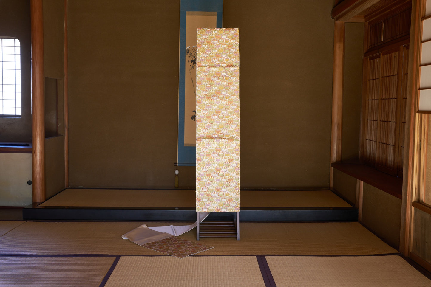 A refined Nishijin silk obi with courtly elegance