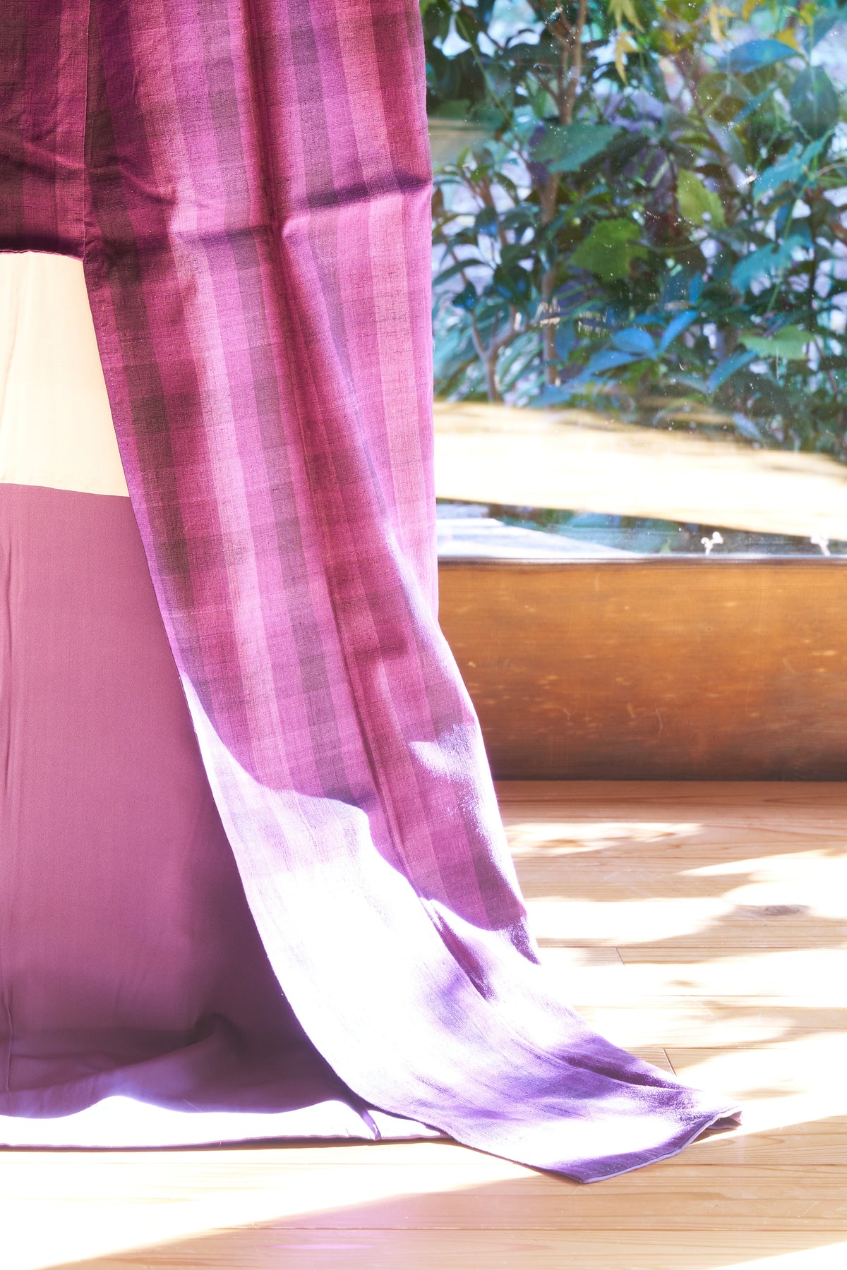 Hirayuki Tsumugi - Important Intangible Cultural Property - Purple Checkered Pattern　1960's