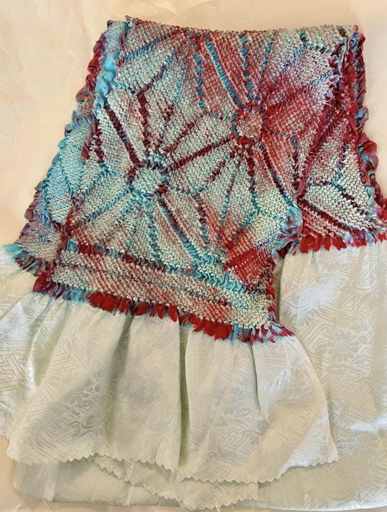 All-Over Shibori Silk Obiage with Geometric Pattern  1965-1975