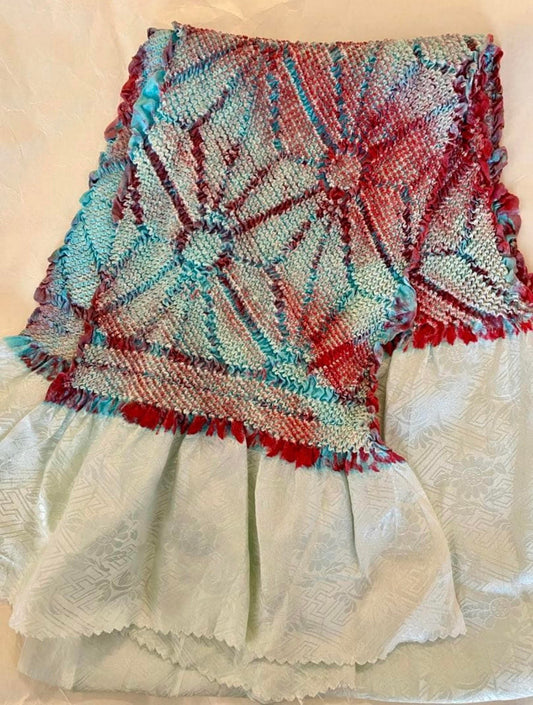 All-Over Shibori Silk Obiage with Geometric Pattern  1965-1975