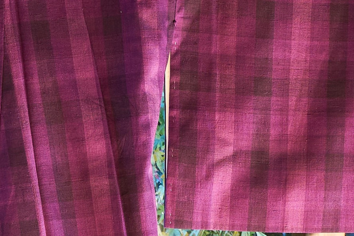 Hirayuki Tsumugi - Important Intangible Cultural Property - Purple Checkered Pattern　1960's