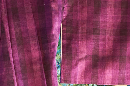 Hirayuki Tsumugi - Important Intangible Cultural Property - Purple Checkered Pattern　1960's